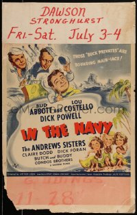 2b0502 IN THE NAVY WC 1941 art of Bud Abbott & Lou Costello as sailors & the Andrews Sisters, rare!