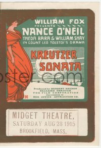 2b1578 KREUTZER SONATA herald 1915 Nance O'Neil, Theda Bara in her third movie, Leo Tolstoy, rare!