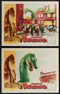 2b1432 GIANT BEHEMOTH 6 LCs 1959 cool images of massive brontosaurus dinosaur monster smashing city!