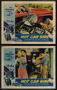 2b1399 HOT CAR GIRL 8 LCs 1958 she's Hell-on-wheels, fired up for any thrill, cool images!