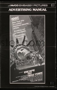 2b0728 ESCAPE FROM NEW YORK pressbook 1981 John Carpenter, Jackson art of decapitated Lady Liberty!