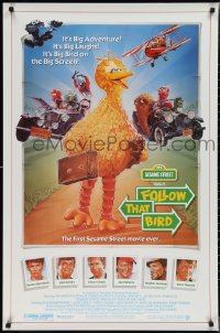 2c0984 FOLLOW THAT BIRD 1sh 1985 great art of the Big Bird & Sesame Street cast by Steven Chorney!