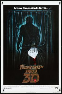 2c0992 FRIDAY THE 13th PART 3 - 3D 1sh 1982 slasher sequel, art of Jason stabbing through shower!