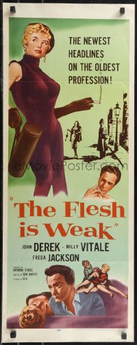 2c0693 FLESH IS WEAK insert 1957 John Derek, Bayon art of sexy smoking bad girl Milly Vitale, rare!