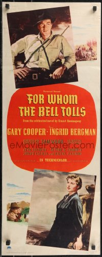 2c0695 FOR WHOM THE BELL TOLLS insert 1943 art of Gary Cooper & Ingrid Bergman, Ernest Hemingway!