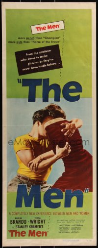 2c0737 MEN insert 1950 great image of paralyzed Marlon Brando in debut with Teresa Wright!