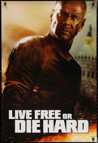 2c1167 LIVE FREE OR DIE HARD teaser 1sh 2007 Bruce Willis by the U.S. capitol building!