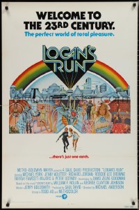 2c1171 LOGAN'S RUN int'l 1sh 1976 art of Michael York & Jenny Agutter running away by Charles Moll!