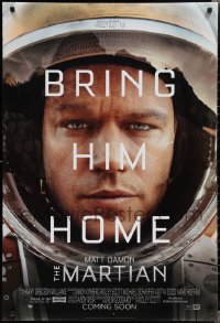 2c1191 MARTIAN style A advance DS 1sh 2015 close-up of astronaut Matt Damon, bring him home!