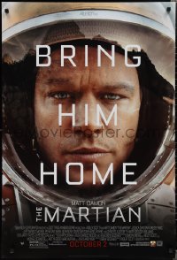 2c1192 MARTIAN style B advance DS 1sh 2015 huge close-up of astronaut Matt Damon, bring him home!