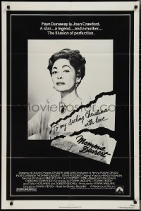 2c1215 MOMMIE DEAREST 1sh 1981 great portrait of Faye Dunaway as legendary actress Joan Crawford!