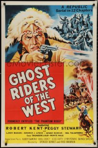 2c1268 PHANTOM RIDER 1sh R1954 Republic serial, Native American w/gun, Ghost Riders of the West!