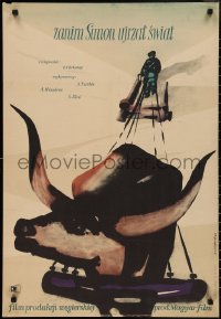 2c0596 SIMON MENYHERT SZULETESE Polish 24x34 1955 Roman Cieslewicz art of ox-drawn cart!