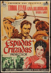 2c0436 CROSSED SWORDS Spanish 1955 Maria art of Flynn & Gina Lollobrigida, Italy's Marilyn Monroe!