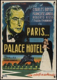 2c0456 PARIS PALACE HOTEL Spanish 1960 art of Charles Boyer & Francoise Arnoul by Cassar!