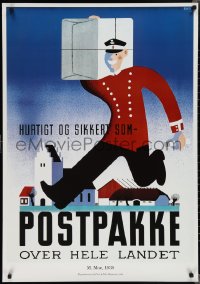 2c0154 POSTPAKKE 28x40 Danish special poster 1998 M. Moe art of smiling mail courier!