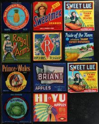 2d0725 LOT OF 11 CRATE OR BOX LABELS 1950s for a variety of different fruits & vegetables!