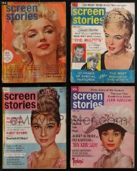 2d0596 LOT OF 4 SCREEN STORIES MAGAZINES WITH MARILYN MONROE & AUDREY HEPBURN COVERS 1960s cool!