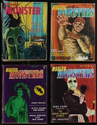 2d0600 LOT OF 4 MODERN MONSTERS MAGAZINES 1966 filled with great horror images & articles!