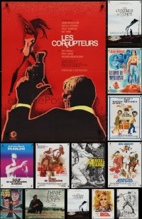 2d1218 LOT OF 17 FORMERLY FOLDED FRENCH 23X32 POSTERS 1950s-1990s a variety of cool movie images!