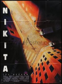 2f0163 NIKITA French 1p 1990 Luc Besson, overhead art of Anne Parillaud in alley, La Femme Nikita!