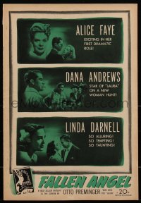 2f0245 FALLEN ANGEL pressbook 1945 Preminger, Alice Faye, Dana Andrews, bad Linda Darnell, rare!