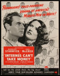 2f0413 INTERNES CAN'T TAKE MONEY pressbook 1937 Barbara Stanwyck, Joel McCrea, 1st Dr. Kildare, rare!