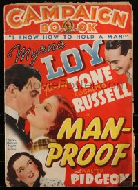 2f0300 MAN-PROOF pressbook 1938 Walter Pidgeon, Rosalind Russell & Myrna Loy, ultra rare!