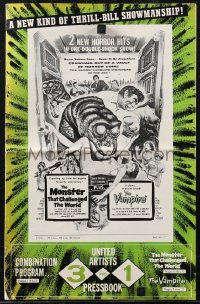 2f0421 MONSTER THAT CHALLENGED THE WORLD/VAMPIRE pressbook 1957 a double-shock horror show!