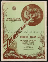 2f0430 SAVAGE GIRL pressbook 1932 African jungle native Rochelle Hudson is wanted by two men, rare!