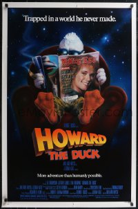 2g1192 HOWARD THE DUCK 1sh 1986 George Lucas, art of him reading magazine w/Lea Thompson on it!