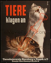 2g0537 TIERE KLAGEN AN 23x29 German special poster 1960s art of a cat and dog with syringe!