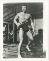 2j0257 GORDON SCOTT signed 8x10 REPRO still 1980s in his loincloth as Tarzan reaching for knife!