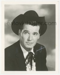 2j0274 JAMES GARNER signed 8x10 REPRO still 1990s great portrait in costume as Bret Maverick!