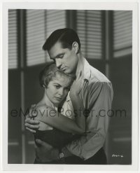 2j1829 PSYCHO 8x10 still R1969 c/u of John Gavin holding Janet Leigh, Alfred Hitchcock classic!