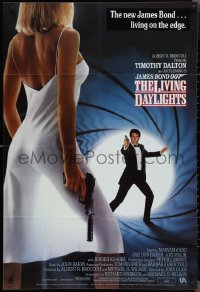 2j1136 LIVING DAYLIGHTS English 1sh 1987 image of Timothy Dalton as Bond & sexy woman w/ gun!