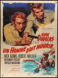 2j0445 HOOK French 1p 1963 different art of Kirk Douglas & Robert Walker by Roger Soubie, Korean War