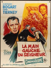 2j0455 LEFT HAND OF GOD French 1p 1956 Grinsson art of priest Humphrey Bogart & sexy Gene Tierney!