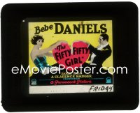 2j1693 FIFTY-FIFTY GIRL glass slide 1928 Bebe Daniels & James Hall tearing a heart in half!