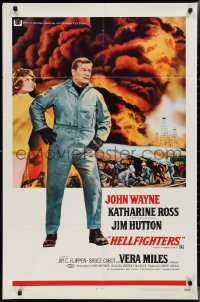 2j1093 HELLFIGHTERS 1sh 1968 John Wayne as fireman Red Adair, Katharine Ross, blazing inferno!