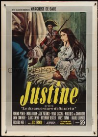 2j0840 JUSTINE Italian 1p 1969 directed by Jess Franco, different art by Renato Casaro!