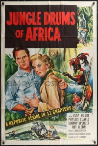 2j1119 JUNGLE DRUMS OF AFRICA 1sh 1952 Clayton Moore with gun & Phyllis Coates, Republic serial!