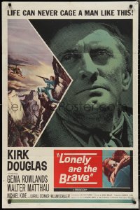 2j1141 LONELY ARE THE BRAVE 1sh 1962 Kirk Douglas classic, art of him shooting helicopter!