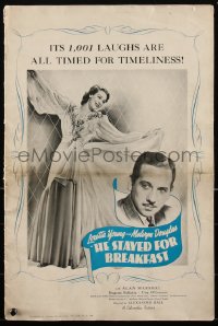 2j0704 HE STAYED FOR BREAKFAST pressbook 1940 pretty Loretta Young & Melvyn Douglas, ultra rare!