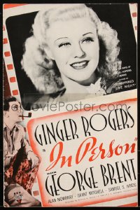 2j0713 IN PERSON pressbook 1935 Ginger Rogers, George Brent, author of It Happened One Night, rare!