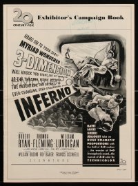 2j0714 INFERNO 3D pressbook 1953 cool 3-D art of Robert Ryan & Rhonda Fleming over audience!