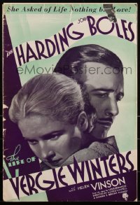 2j0725 LIFE OF VERGIE WINTERS pressbook 1934 Ann Harding in the title role, John Boles, ultra rare!