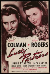 2j0732 LUCKY PARTNERS pressbook 1940 unmarried Ronald Colman & Ginger Rogers win lottery, very rare!