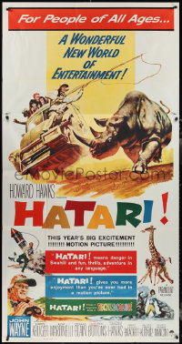 2p0469 HATARI 3sh 1962 Howard Hawks, great Frank McCarthy artwork of John Wayne in Africa!