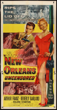 2p0474 NEW ORLEANS UNCENSORED 3sh 1954 William Castle, sexy full-length Helene Stanton in red dress!